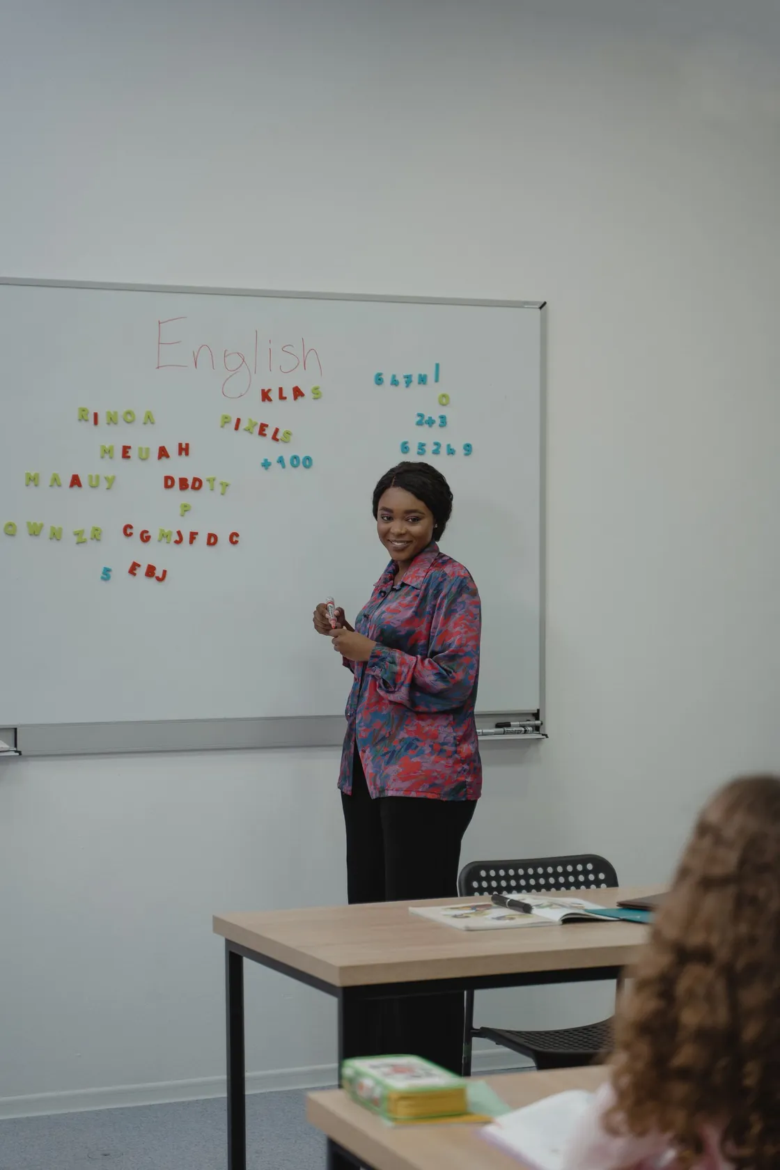 A teacher leading a lesson in a classroom