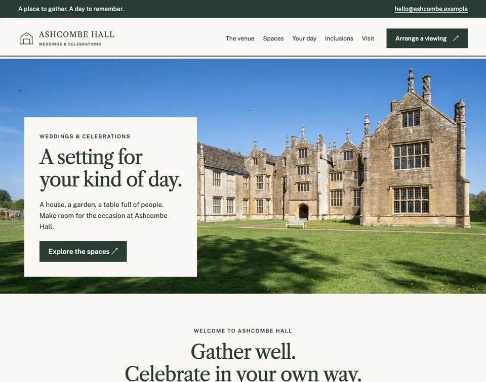 Ashcombe Hall website template preview