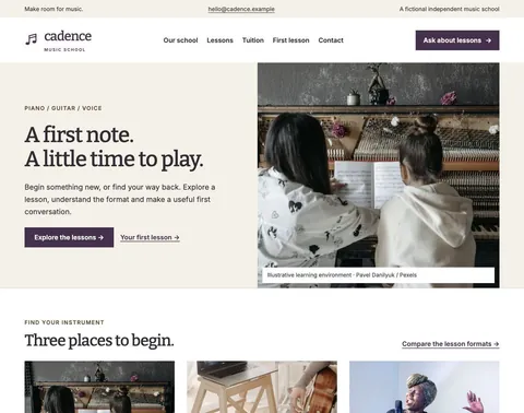 Cadence Music School website template preview
