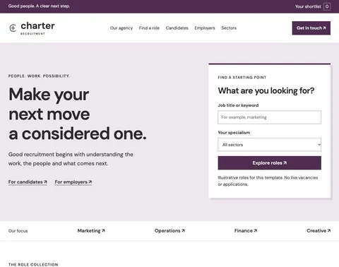 Charter Recruitment website template preview