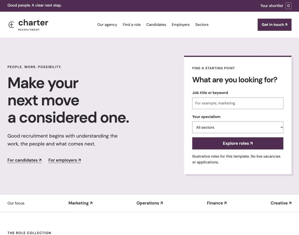 Charter Recruitment website template preview