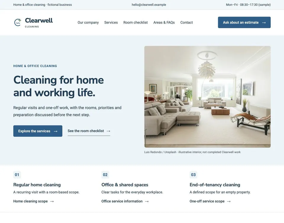 Clearwell Cleaning website template preview