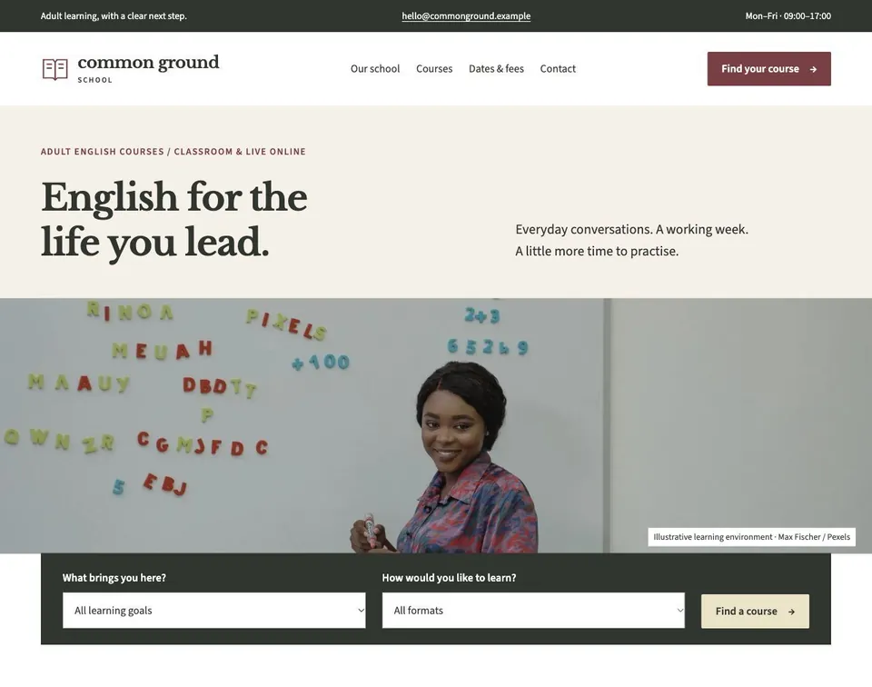 Common Ground School website template preview
