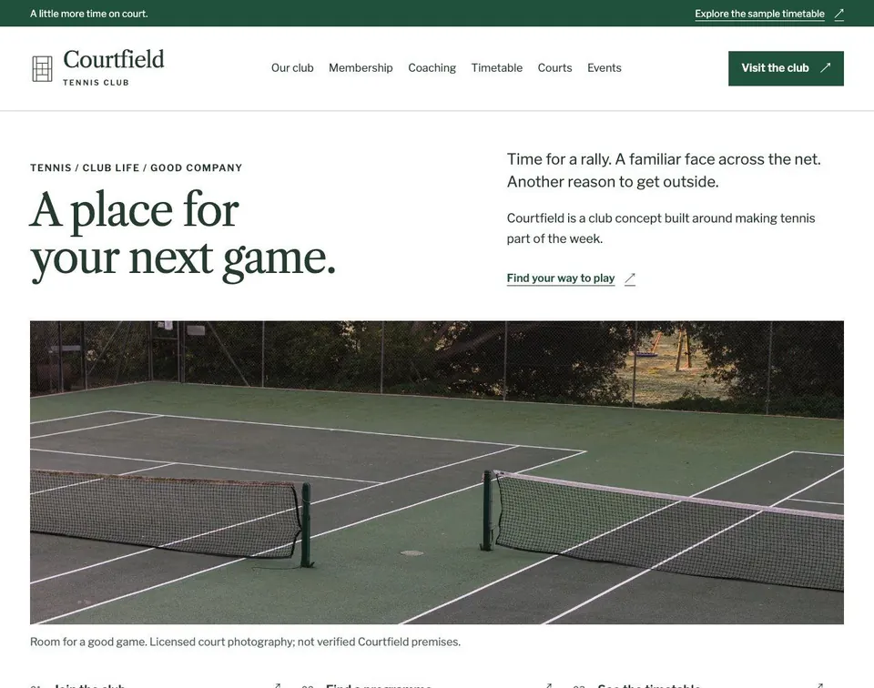 Courtfield Tennis Club website template preview