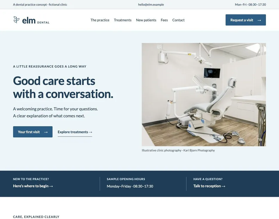 Elm Dental website template preview