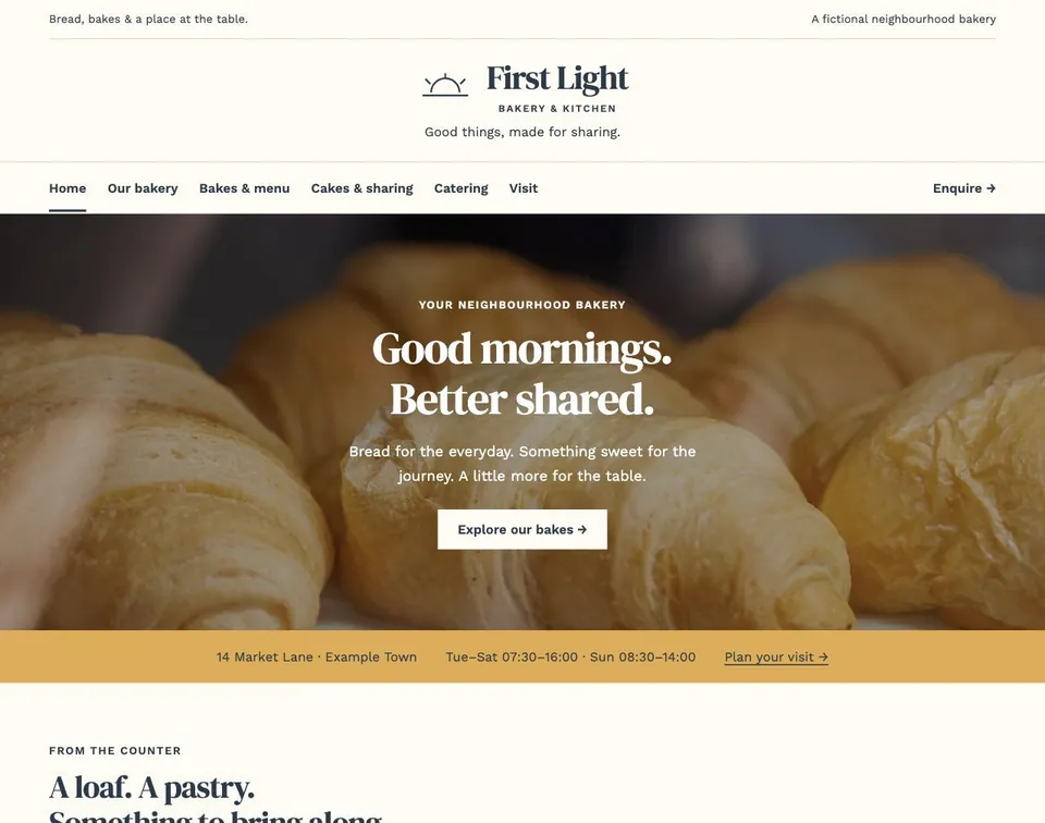 First Light Bakery website template preview