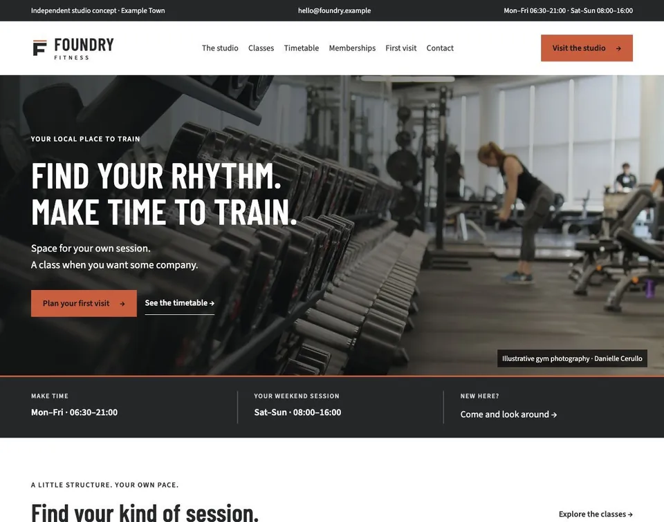 Foundry Fitness website template preview
