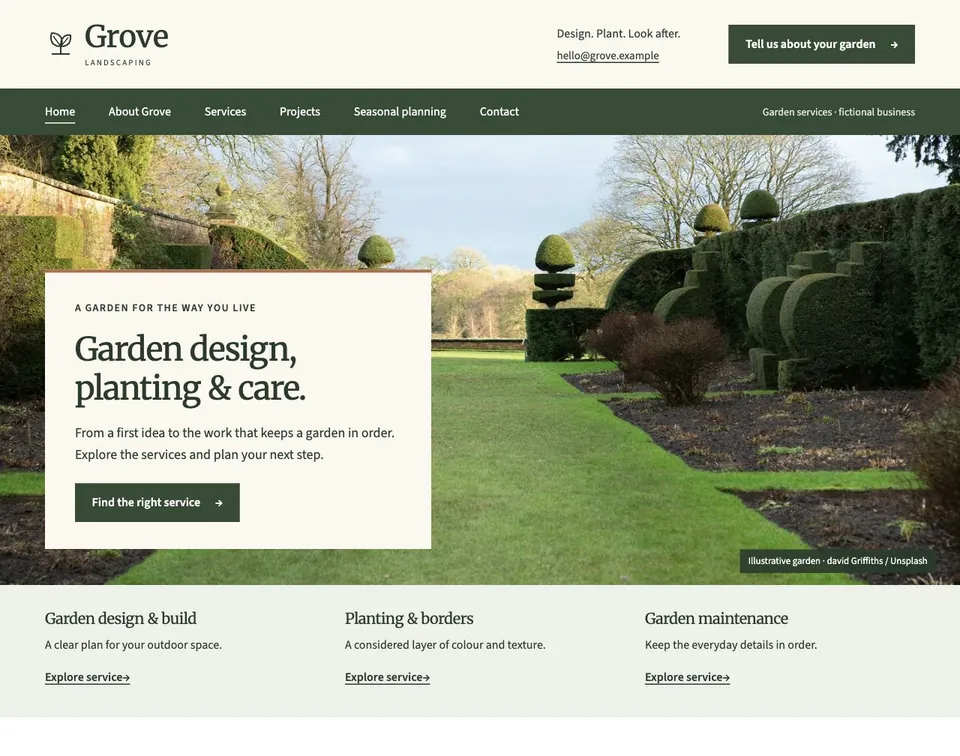 Grove Landscaping website template preview