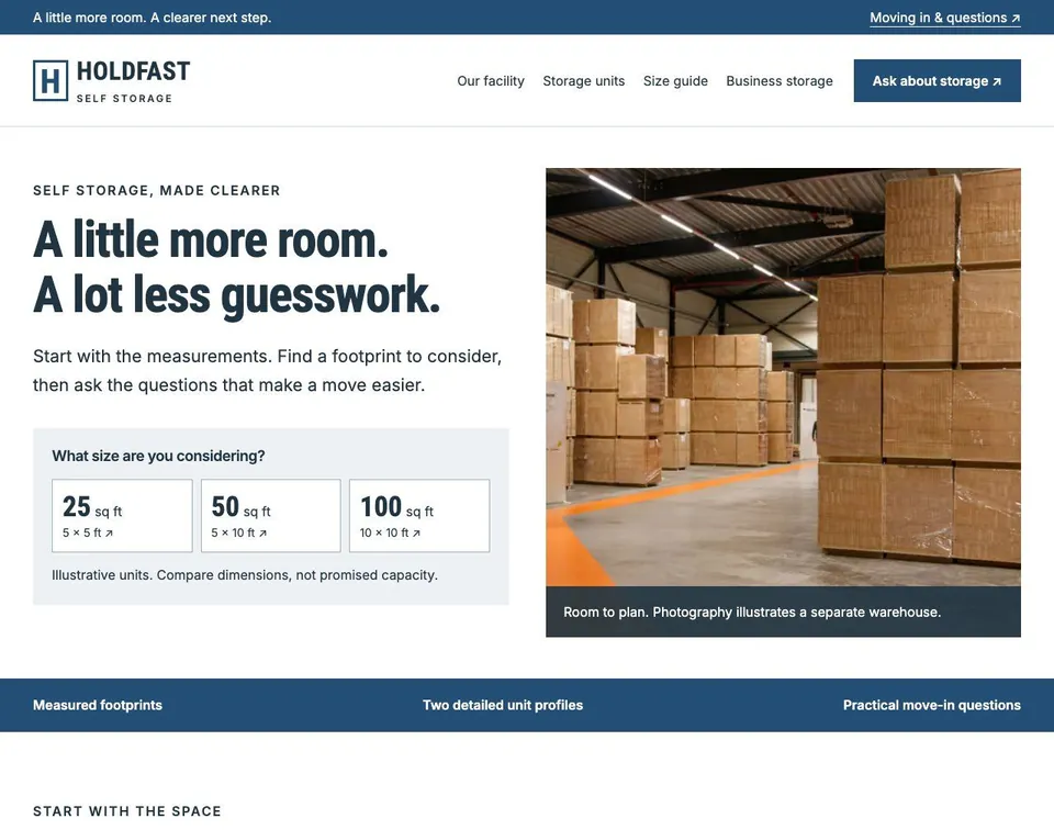 Holdfast Self Storage website template preview