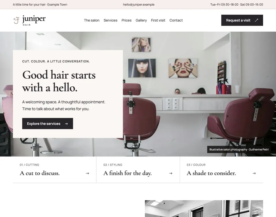 Juniper Hair website template preview
