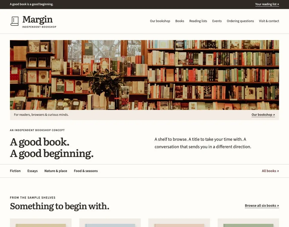 Margin Books website template preview