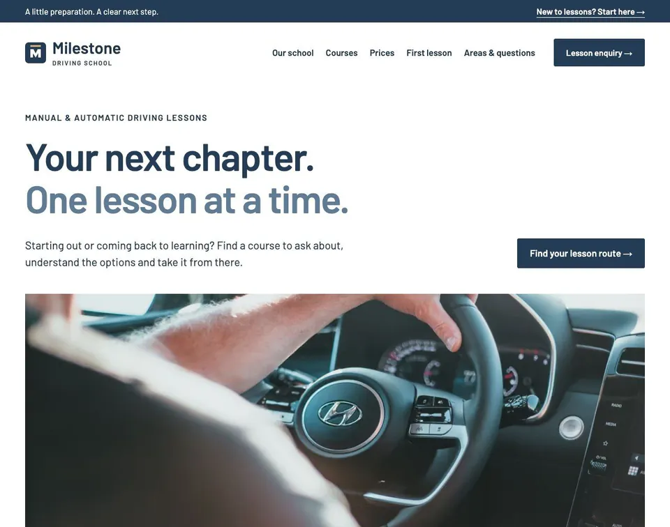 Milestone Driving School website template preview