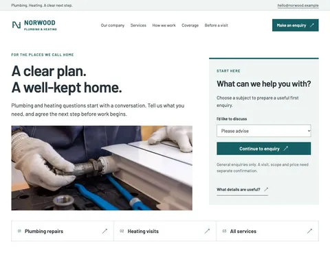 Norwood Plumbing & Heating website template preview