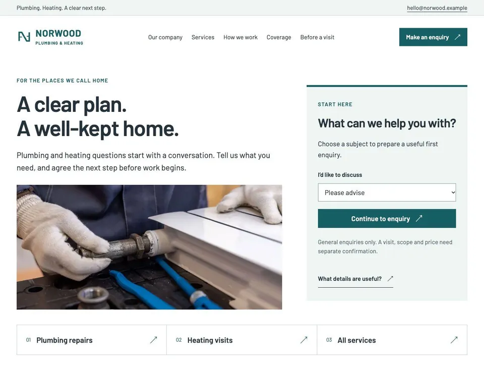 Norwood Plumbing & Heating website template preview