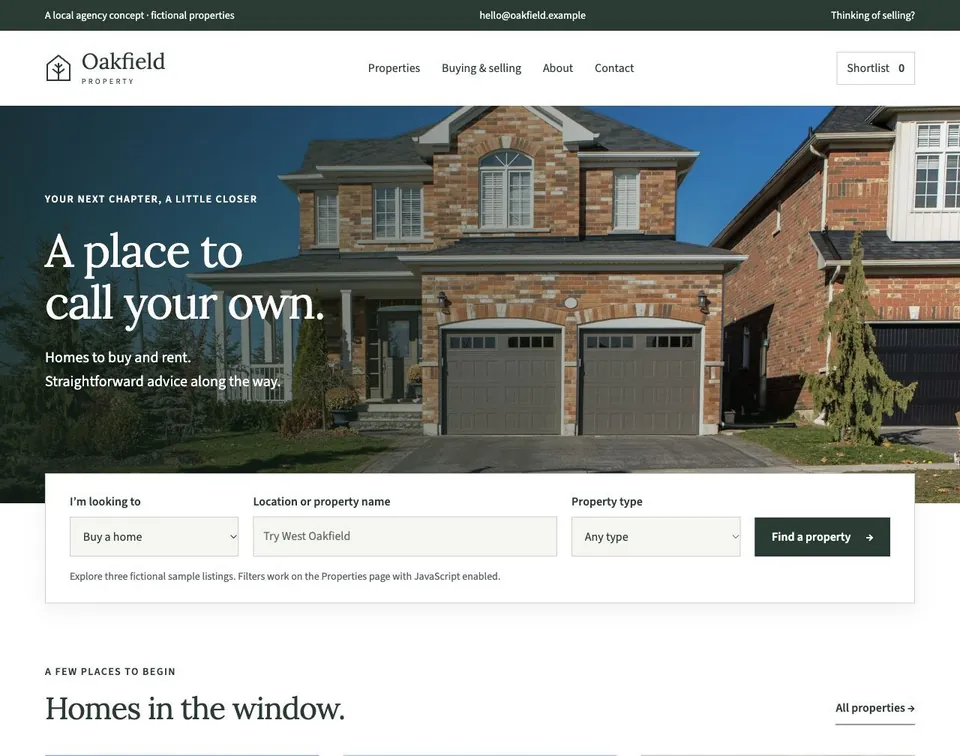 Oakfield Property website template preview