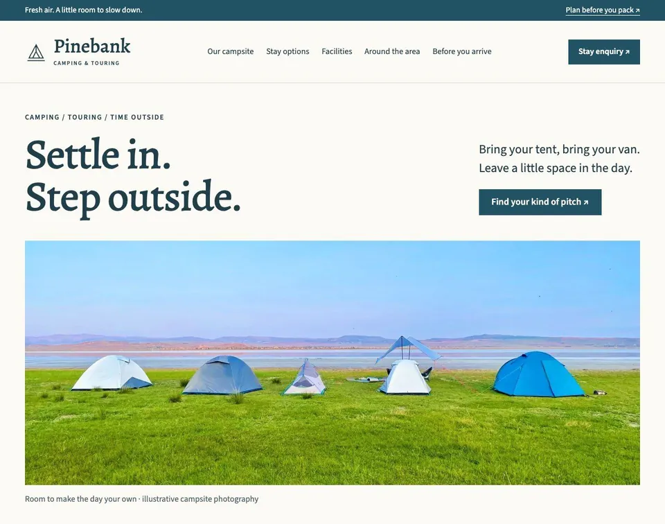 Pinebank Camping website template preview
