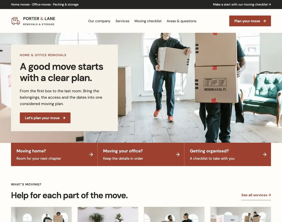 Porter & Lane Removals website template preview