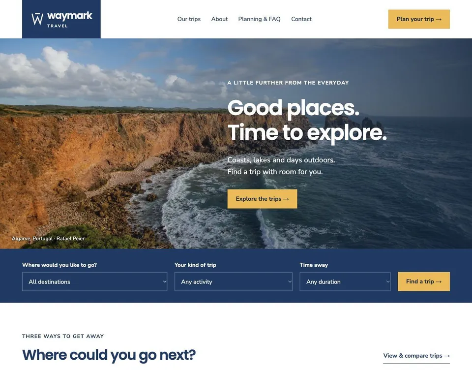 Waymark Travel website template preview